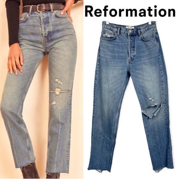 Reformation Jeans Reformation Liza Straight Marion Jeans Destroyed